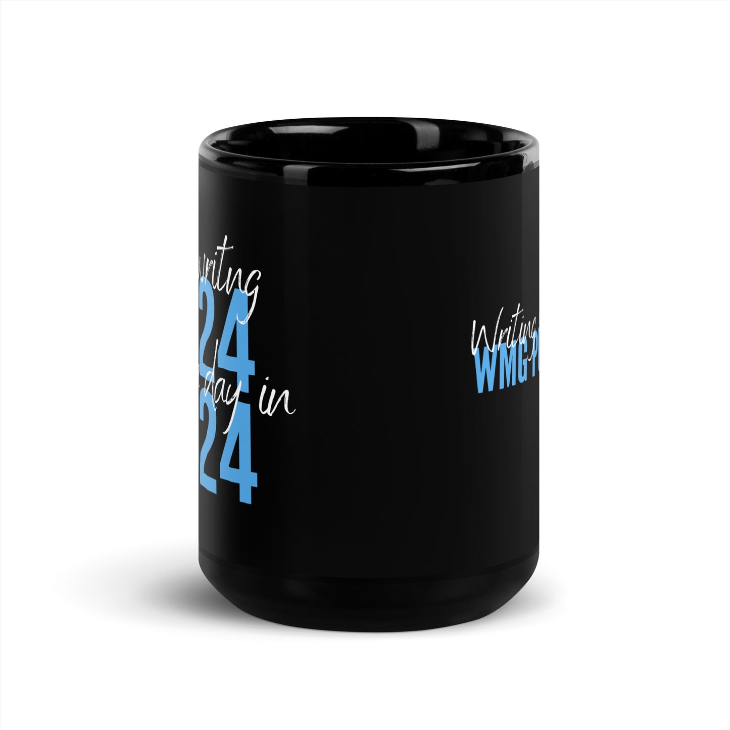 I AM WRITING 2024 WORDS Black Glossy Mug - WRITING CHALLENGES WMG Publishing